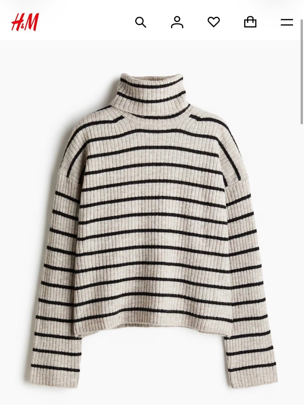 H&M Cream & Black Striped Turtleneck Sweater